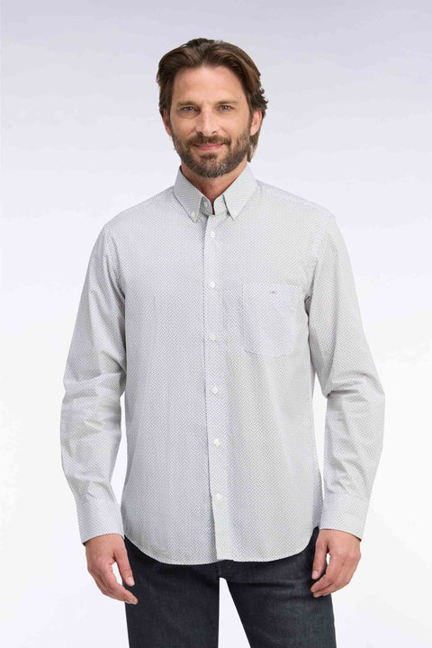 White cotton shirt with micro-patterned bow ties, straight cut - Image 3