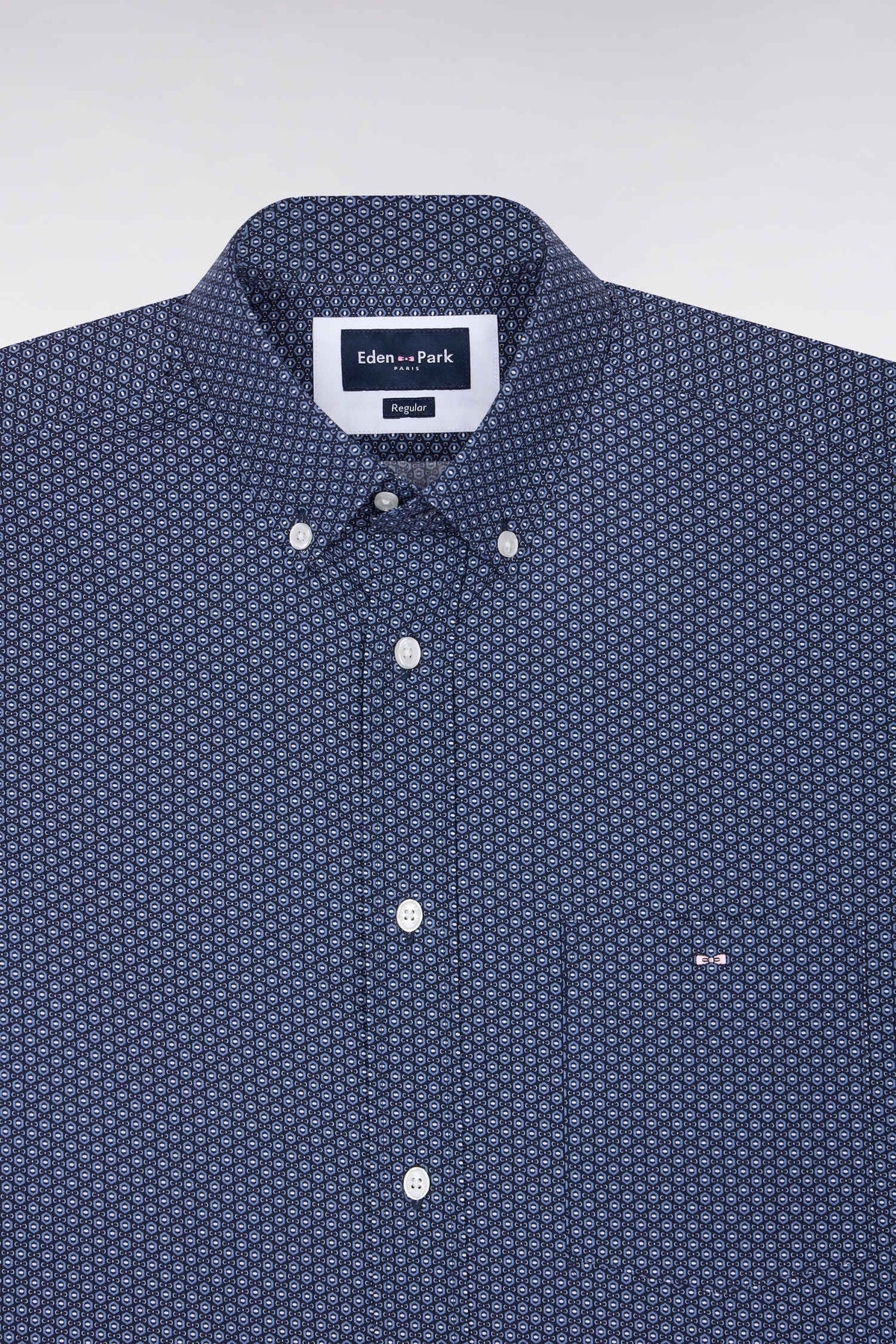 Blue micro-patterned straight-cut cotton shirt