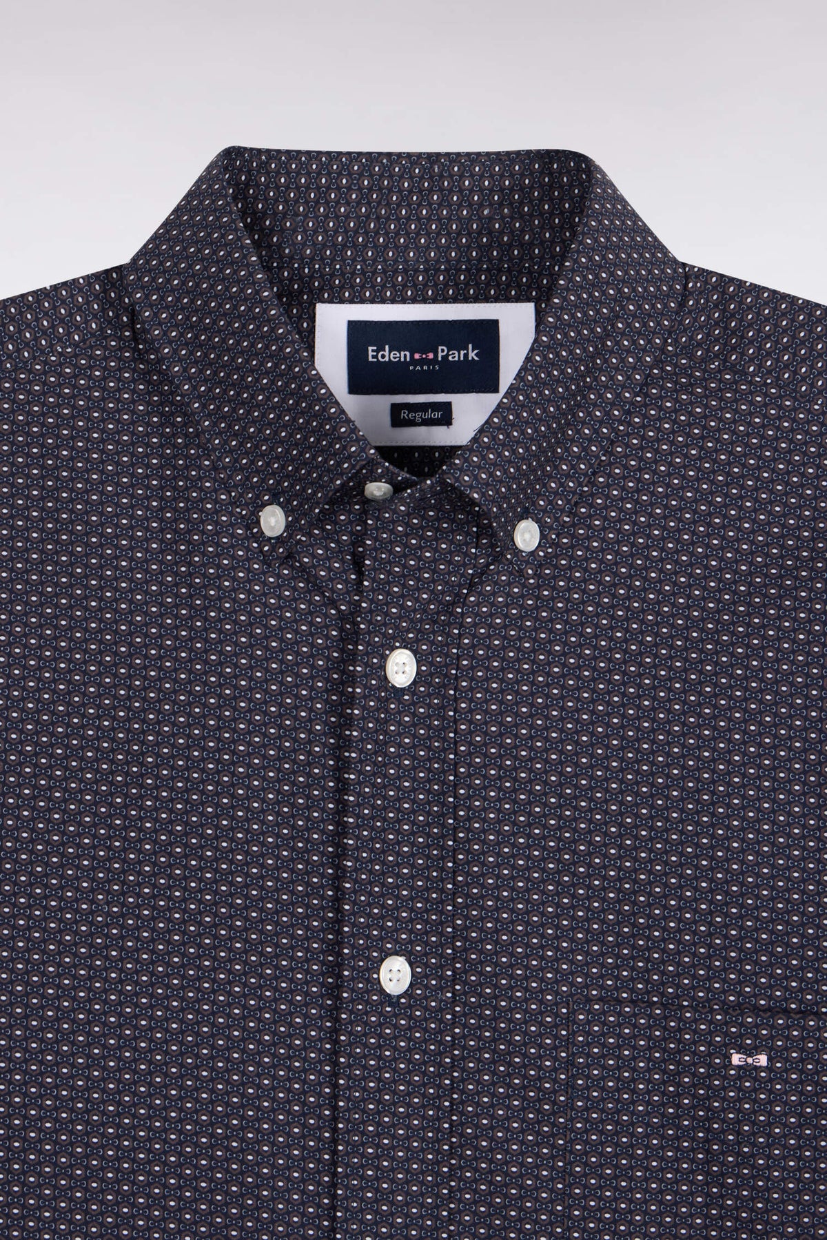 Chemise en coton gris à micromotifs coupe droite