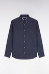 White cotton poplin shirt with pink micro-patterns, straight cut