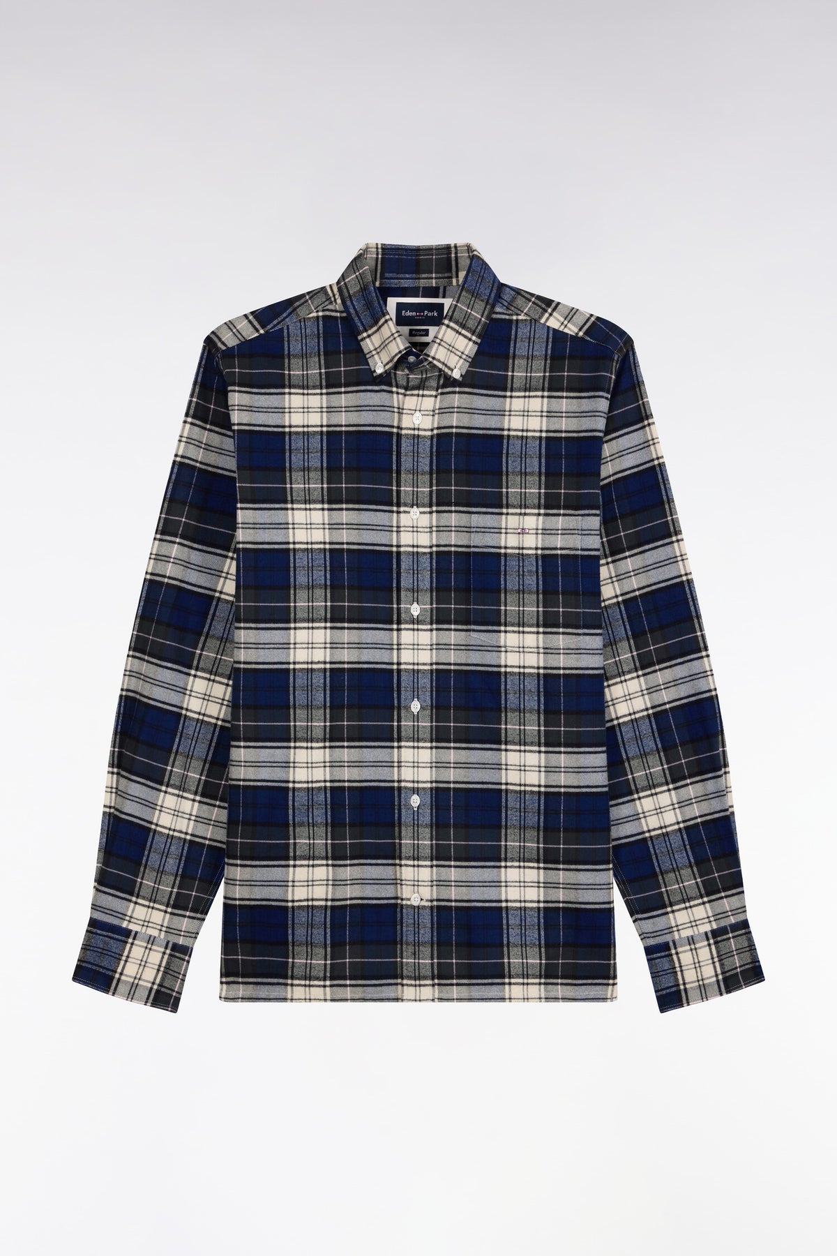 Green and navy cotton check shirt, straight cut