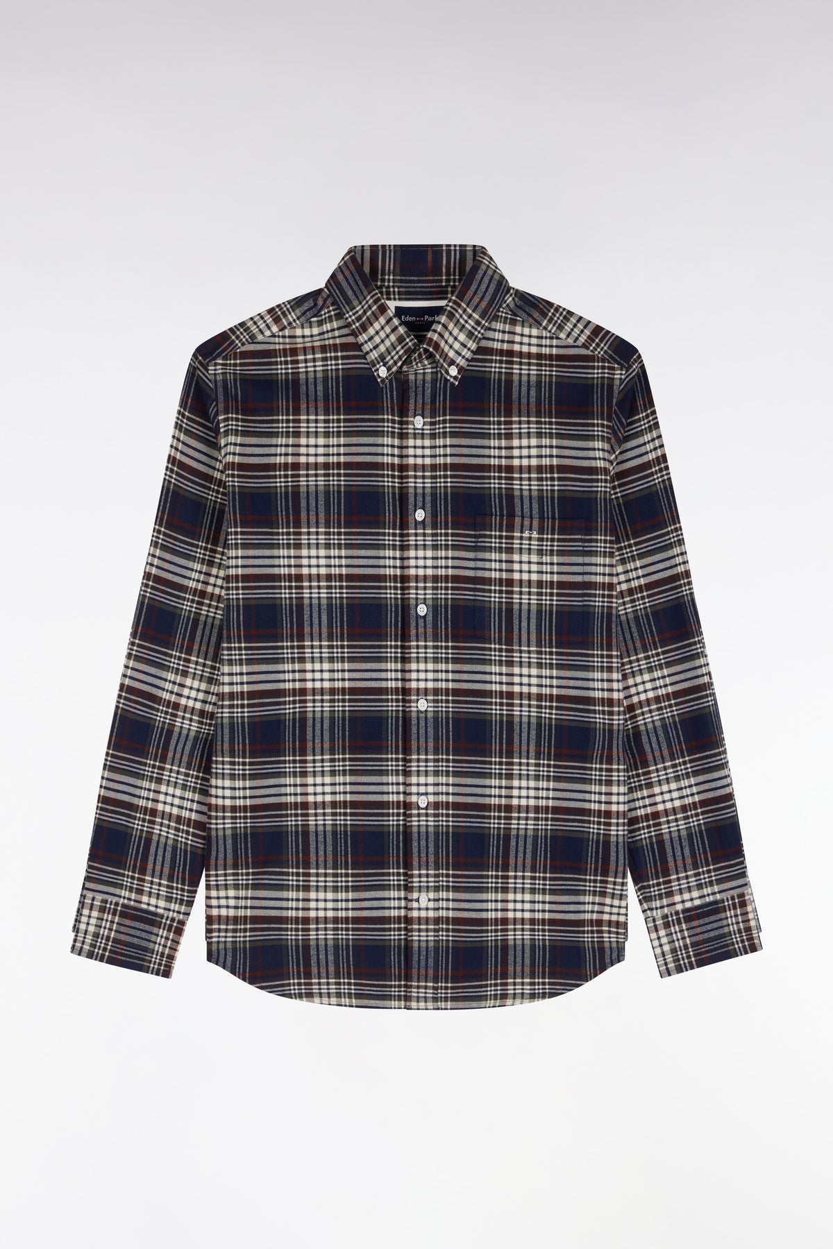 Straight-fit navy checked cotton flannel shirt