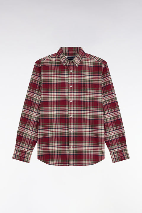 Straight-fit red checked cotton flannel shirt - Image 2