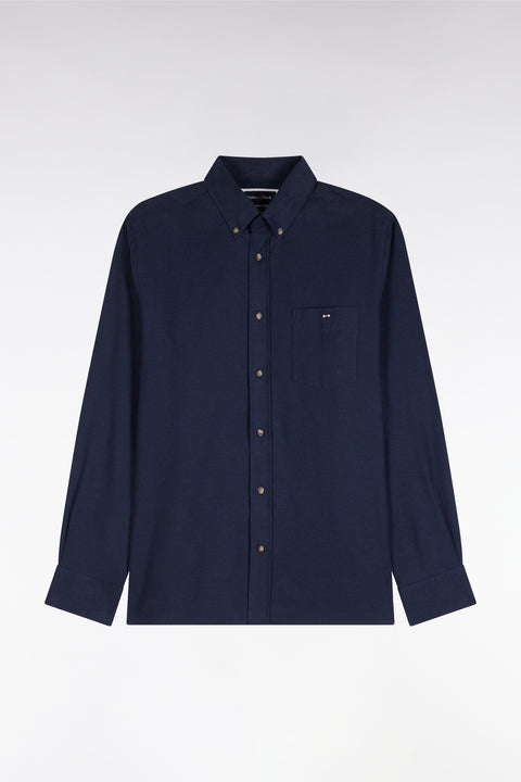 Chemise unie en coton marine coupe droite - Image 2