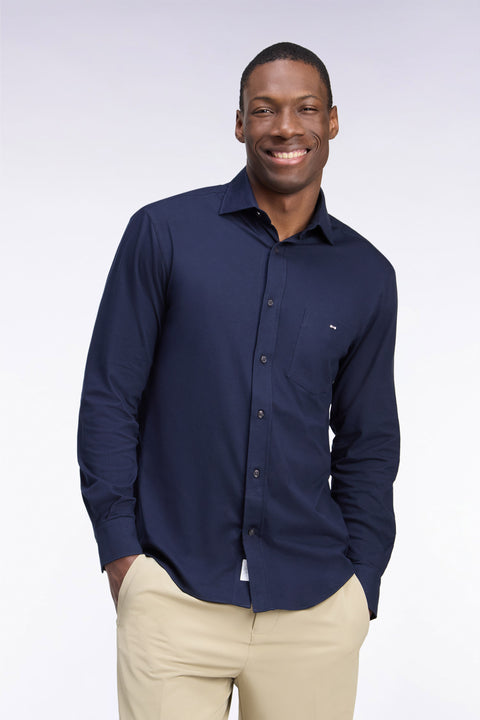 Straight cut navy stretch cotton shirt - Image 3