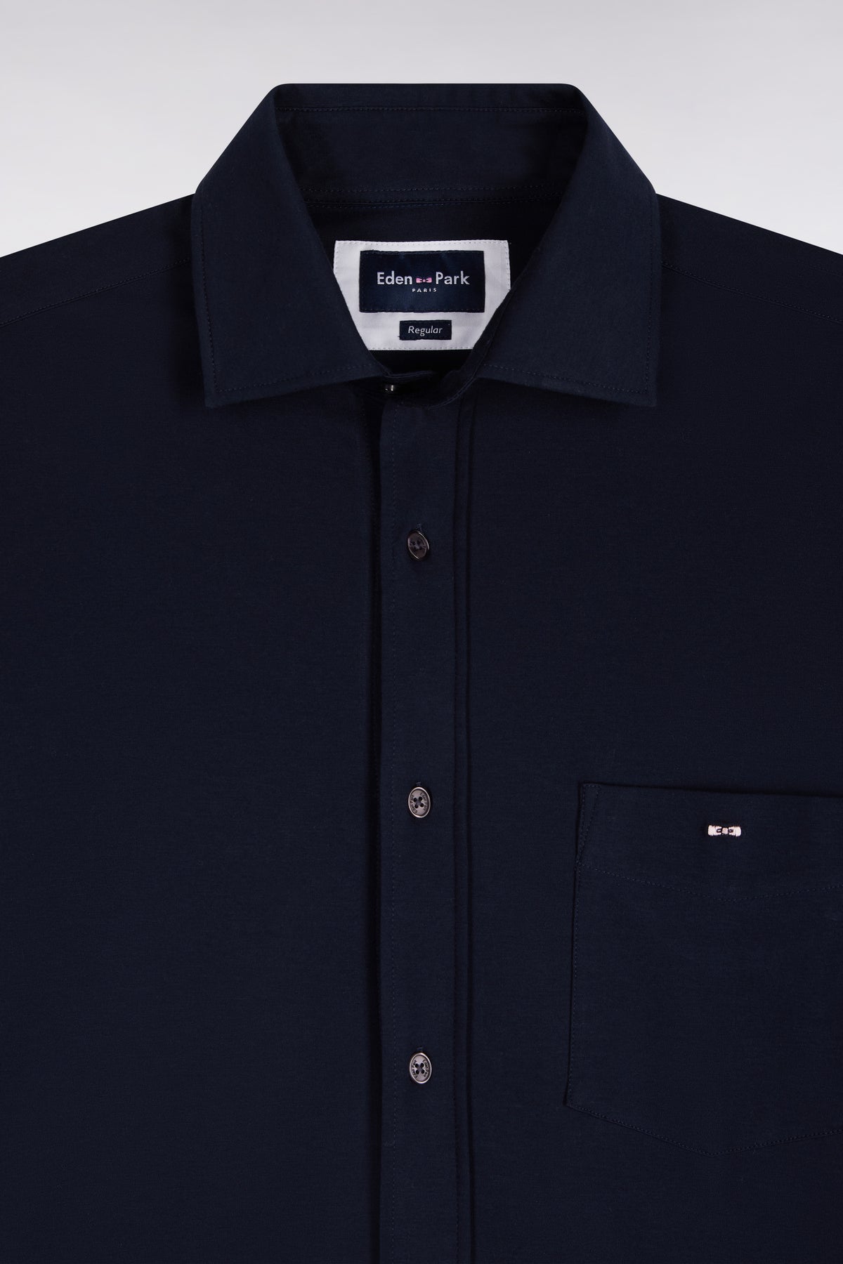 Straight cut navy stretch cotton shirt
