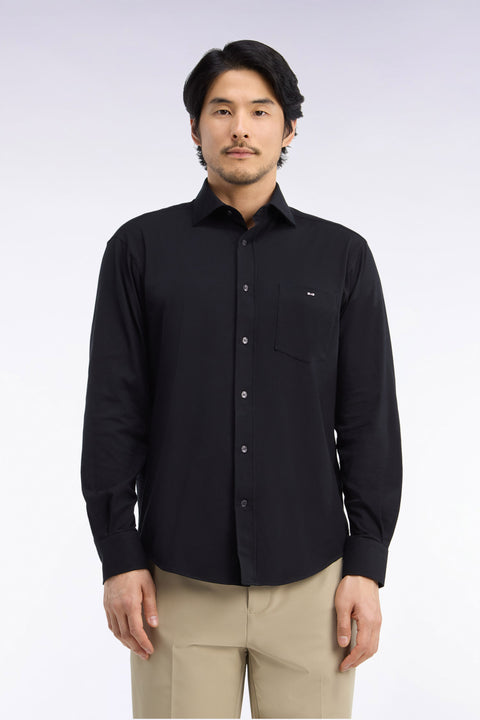 Straight cut black stretch cotton shirt - Image 2