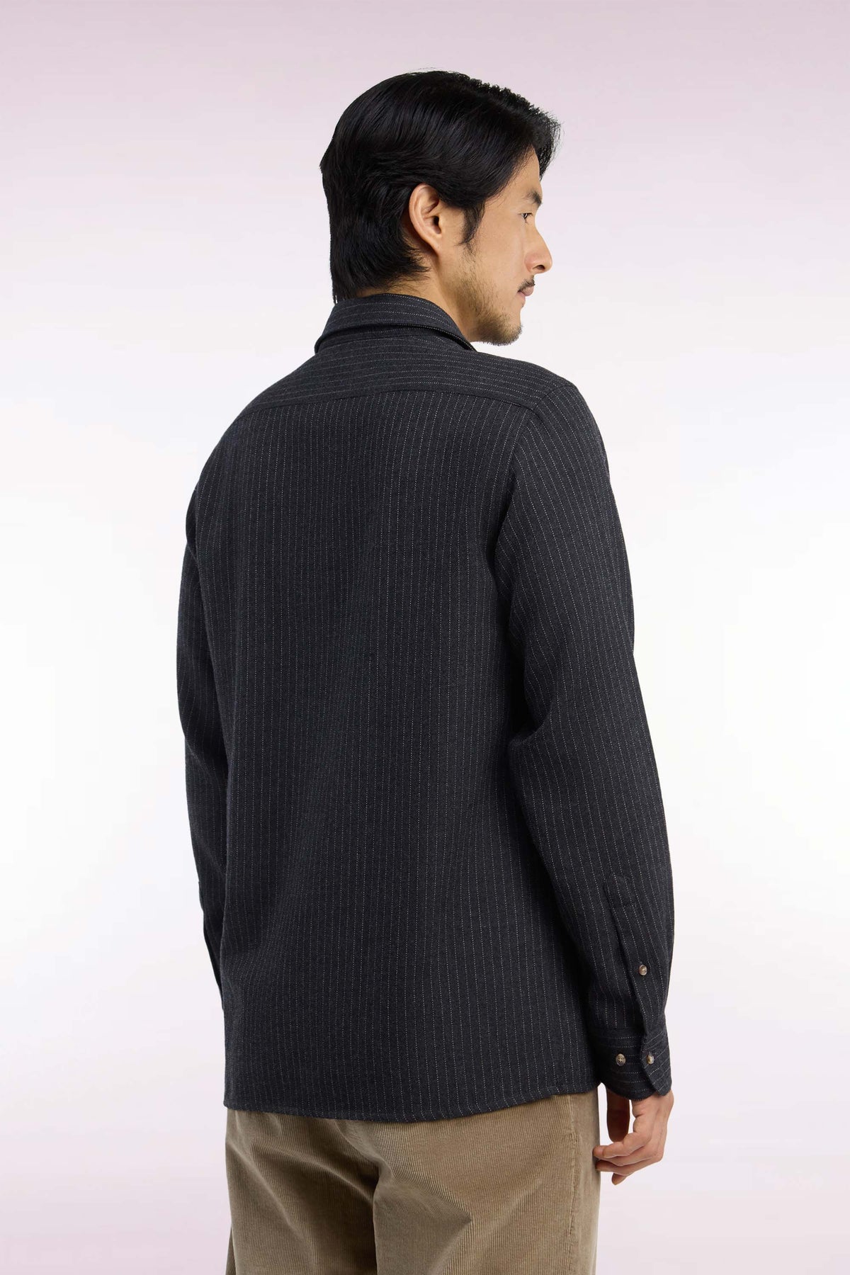 Straight fit gray striped flannel shirt