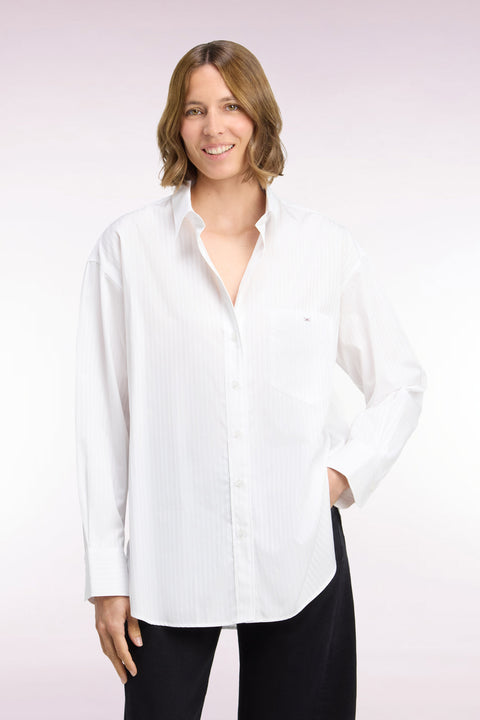 White cotton shirt with beige stripes, oversized cut - Image 3