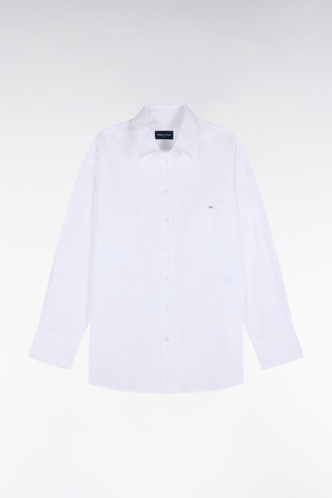 White cotton shirt with beige stripes, oversized cut - Image 2