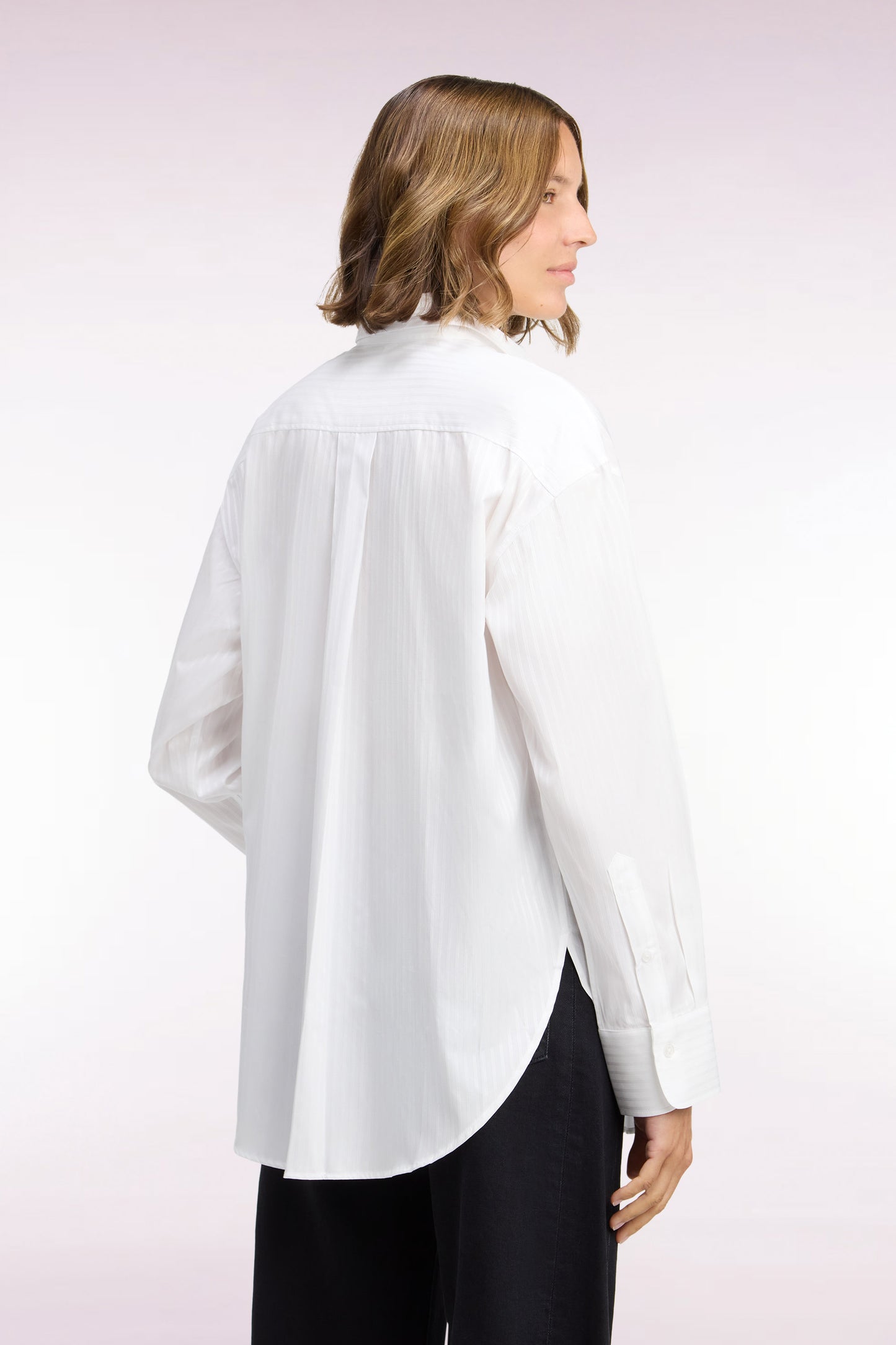 Chemise en coton blanc à rayures beige coupe oversized