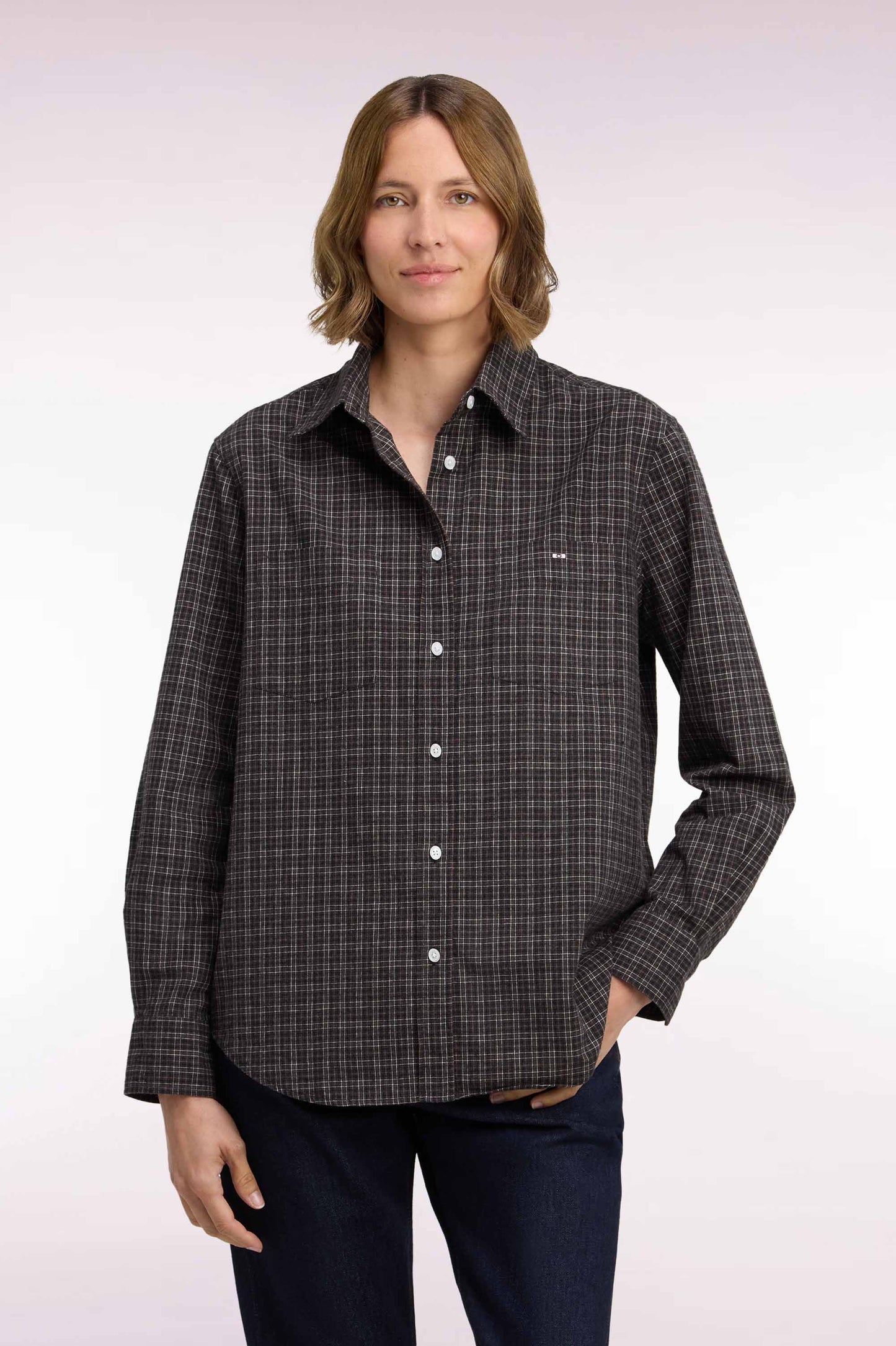 Chemise à carreaux en coton noir coupe décontractée