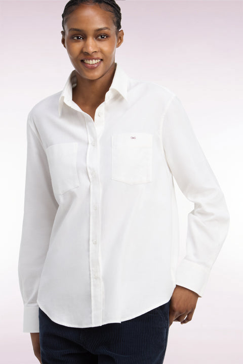 Relaxed fit ecru cotton shirt with patch pockets - Image 1