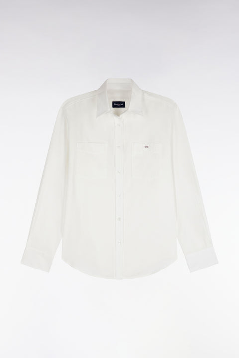 Relaxed fit ecru cotton shirt with patch pockets - Image 2