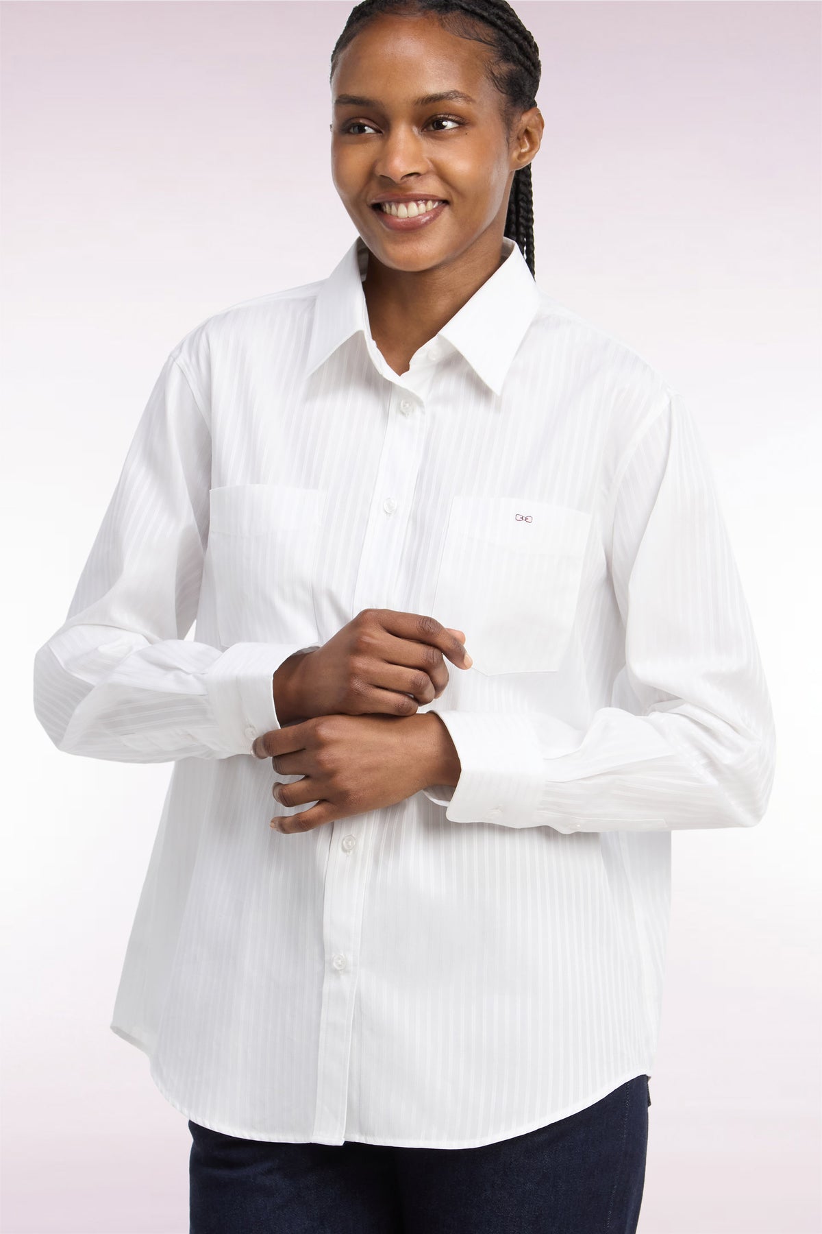 Chemise en coton blanc à rayures beige coupe Relaxed