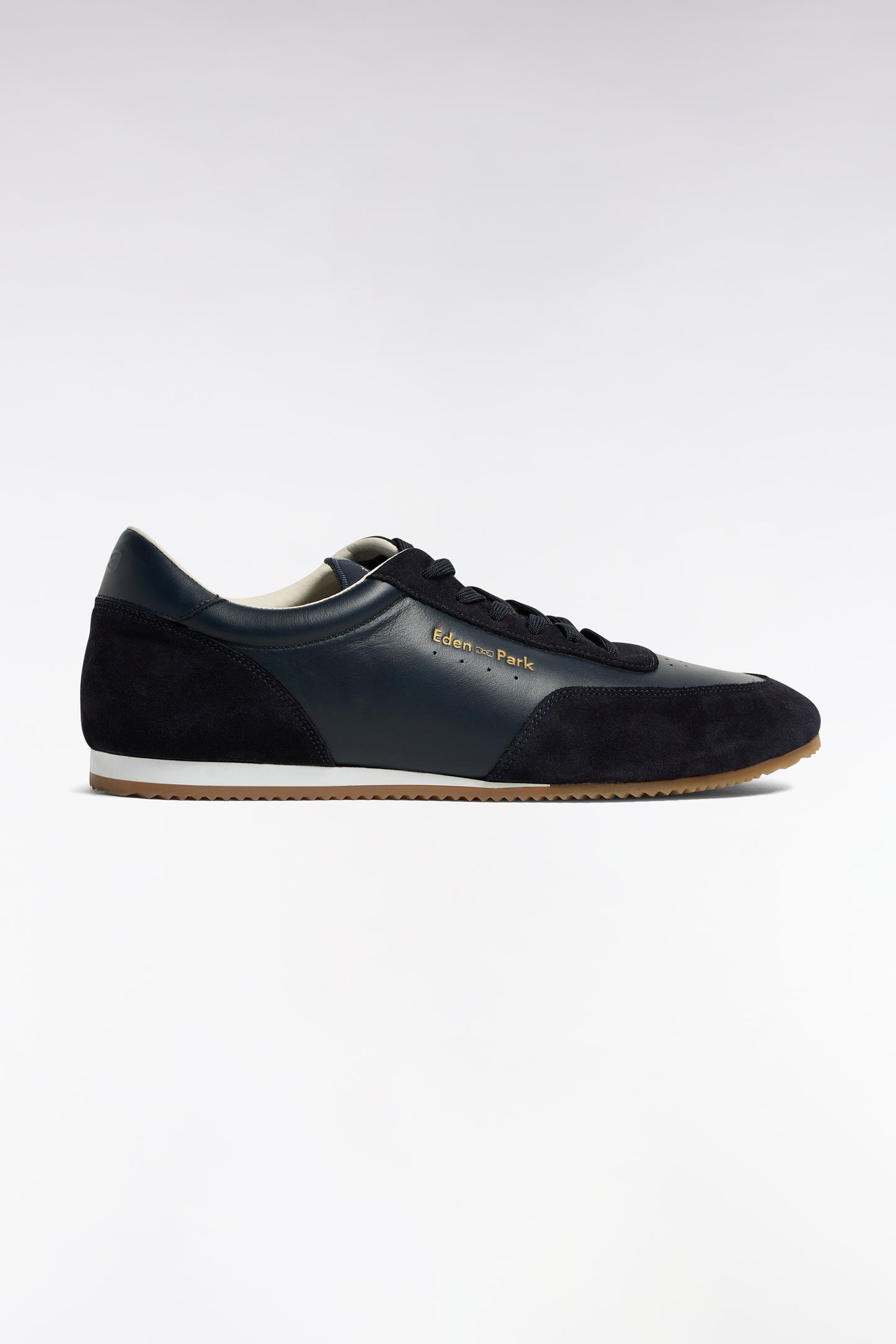 Baskets basses bimatière en cuir et daim marine