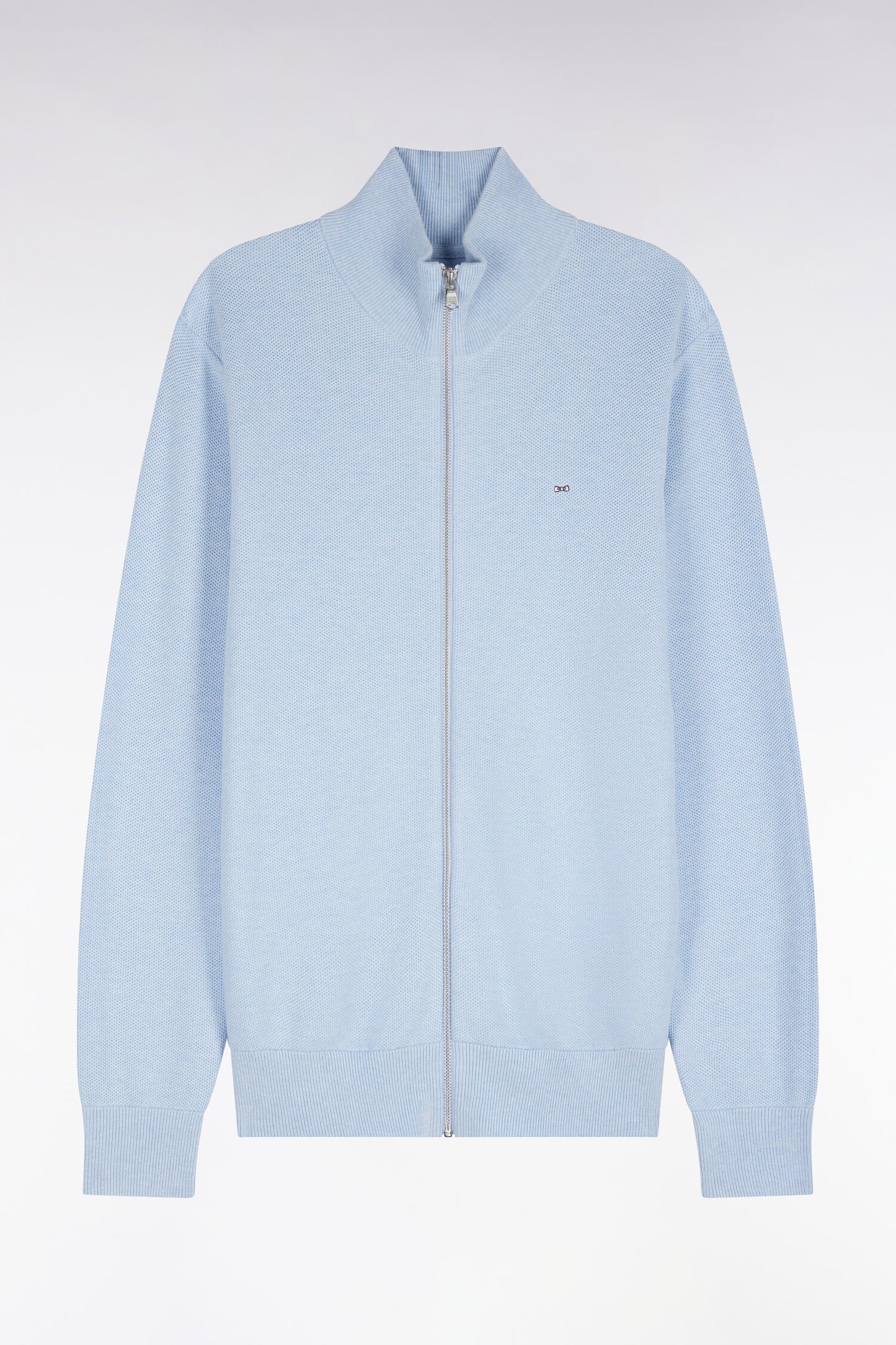 Cardigan zippé en coton bleu ciel coupe droite