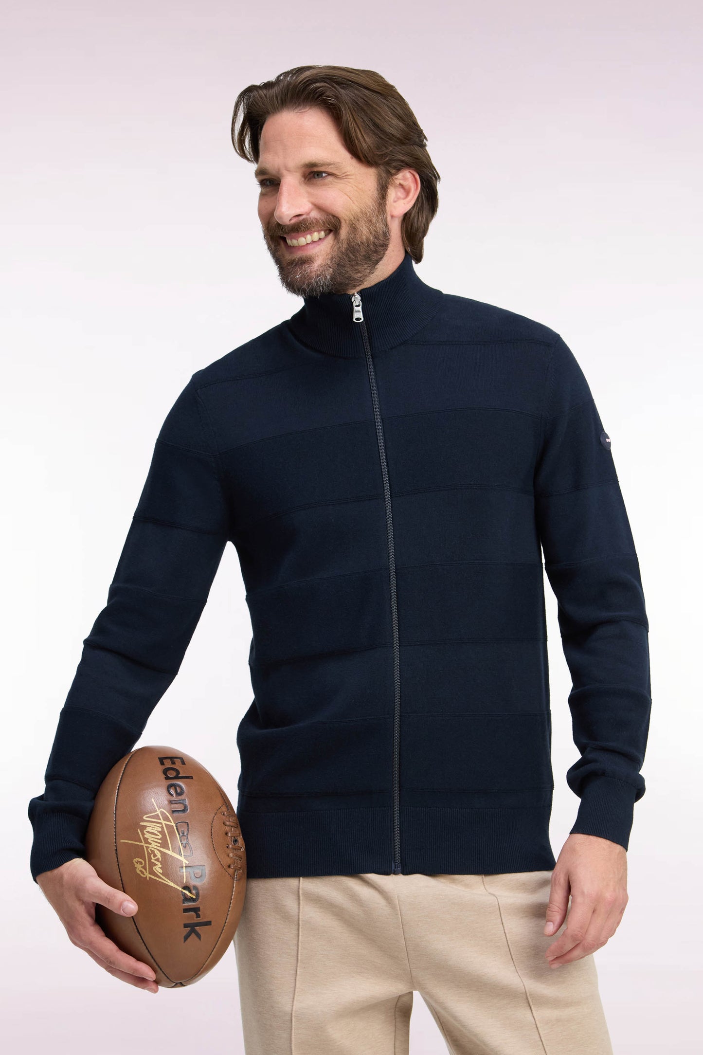 Cardigan golf en coton et viscose marine coupe droite