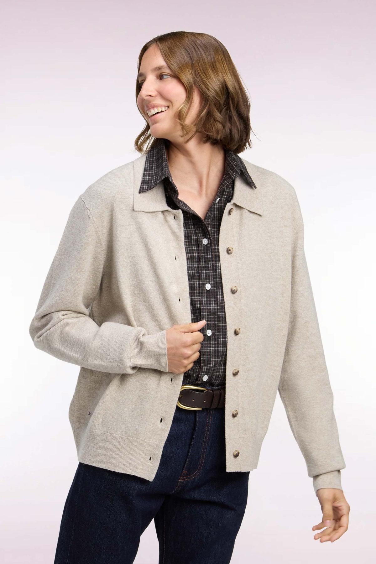 Beige virgin wool and cashmere cardigan