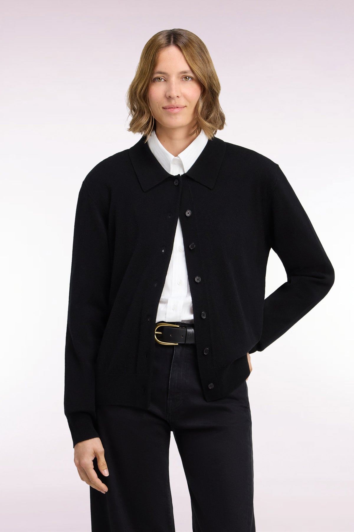 Black virgin wool and cashmere cardigan