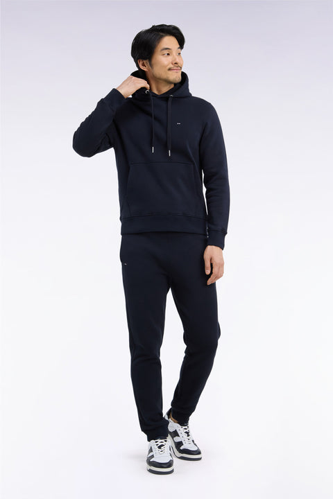 Jogging uni en molleton coton marine coupe droite - Image 1