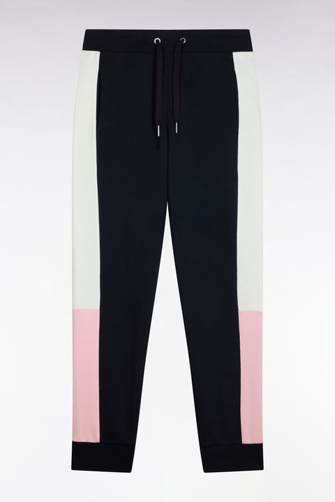 Navy fleece joggers with contrasting leg cutouts, straight cut - Image 2