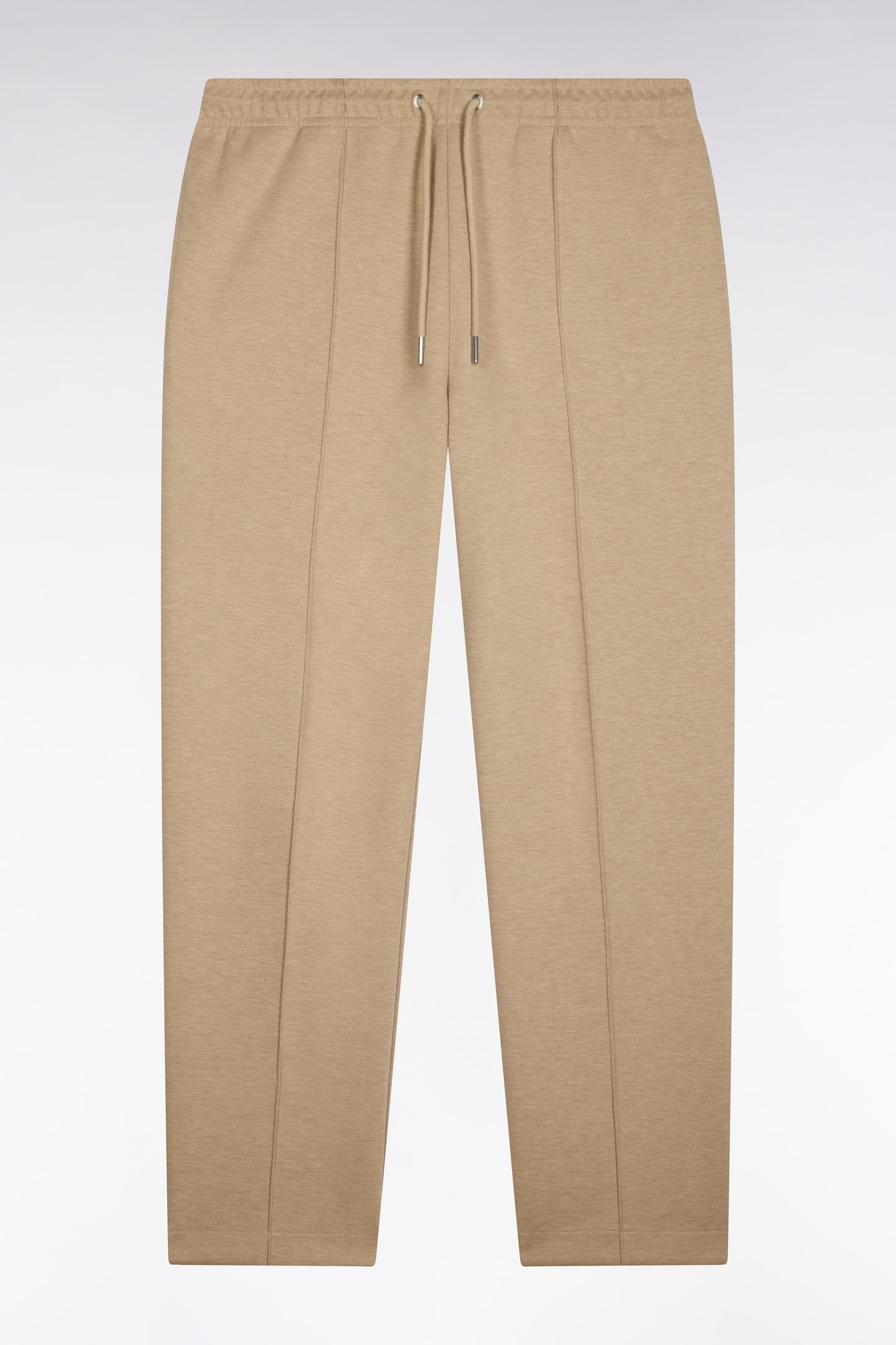 Jogging en interlock de coton stretch beige coupe droite