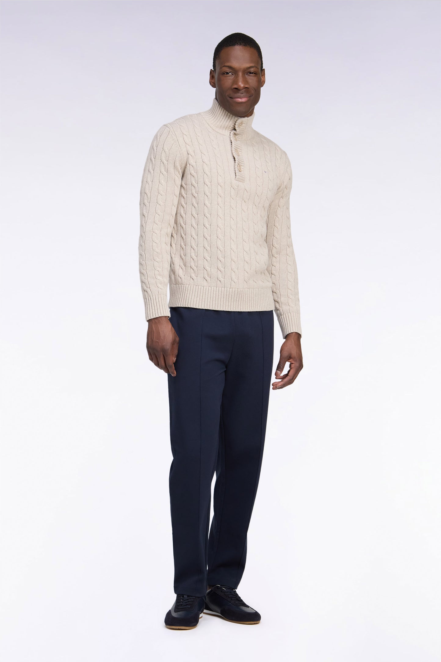 Jogging en interlock de coton stretch marine coupe droite