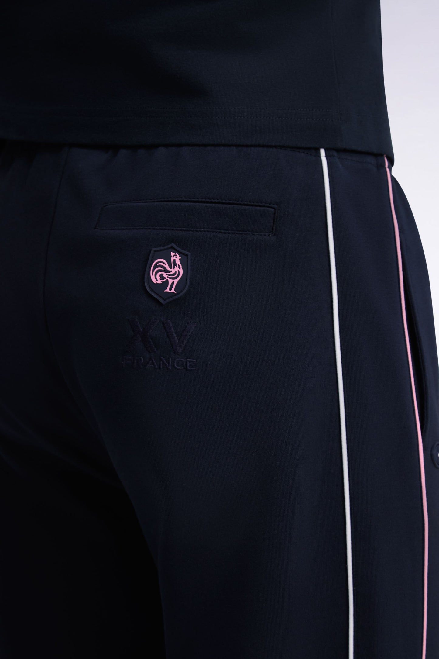 Jogging en molleton interlock marine à passepoils roses XV de France