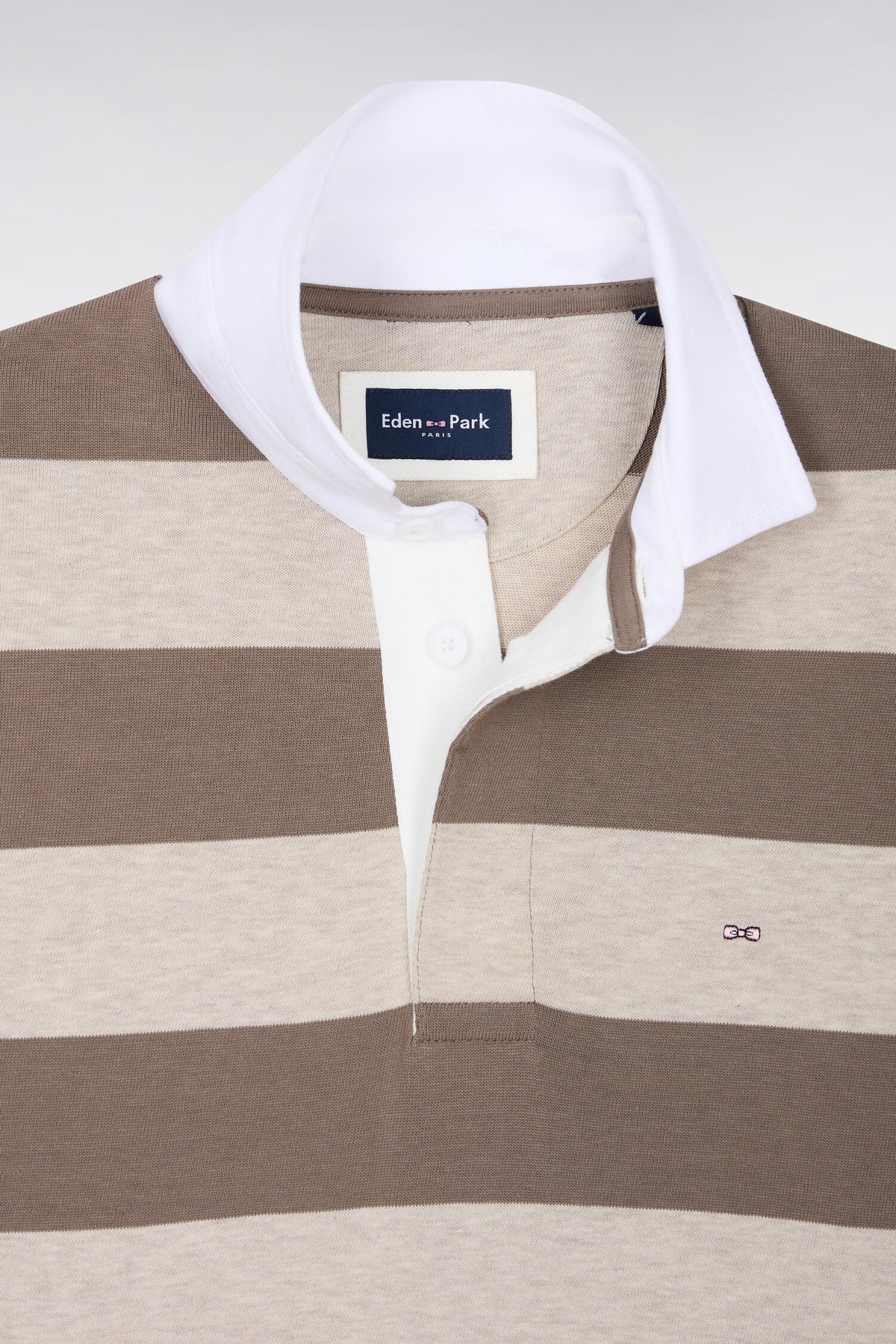 Long-sleeved jersey in beige striped cotton jersey