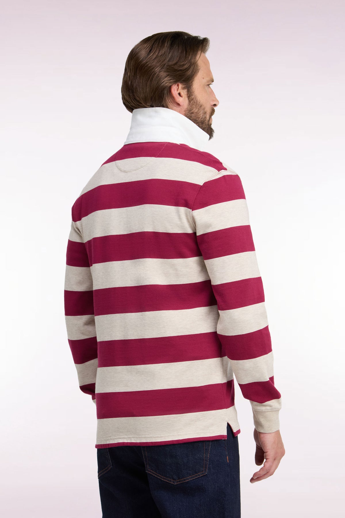 Long-sleeved jersey in red striped cotton jersey