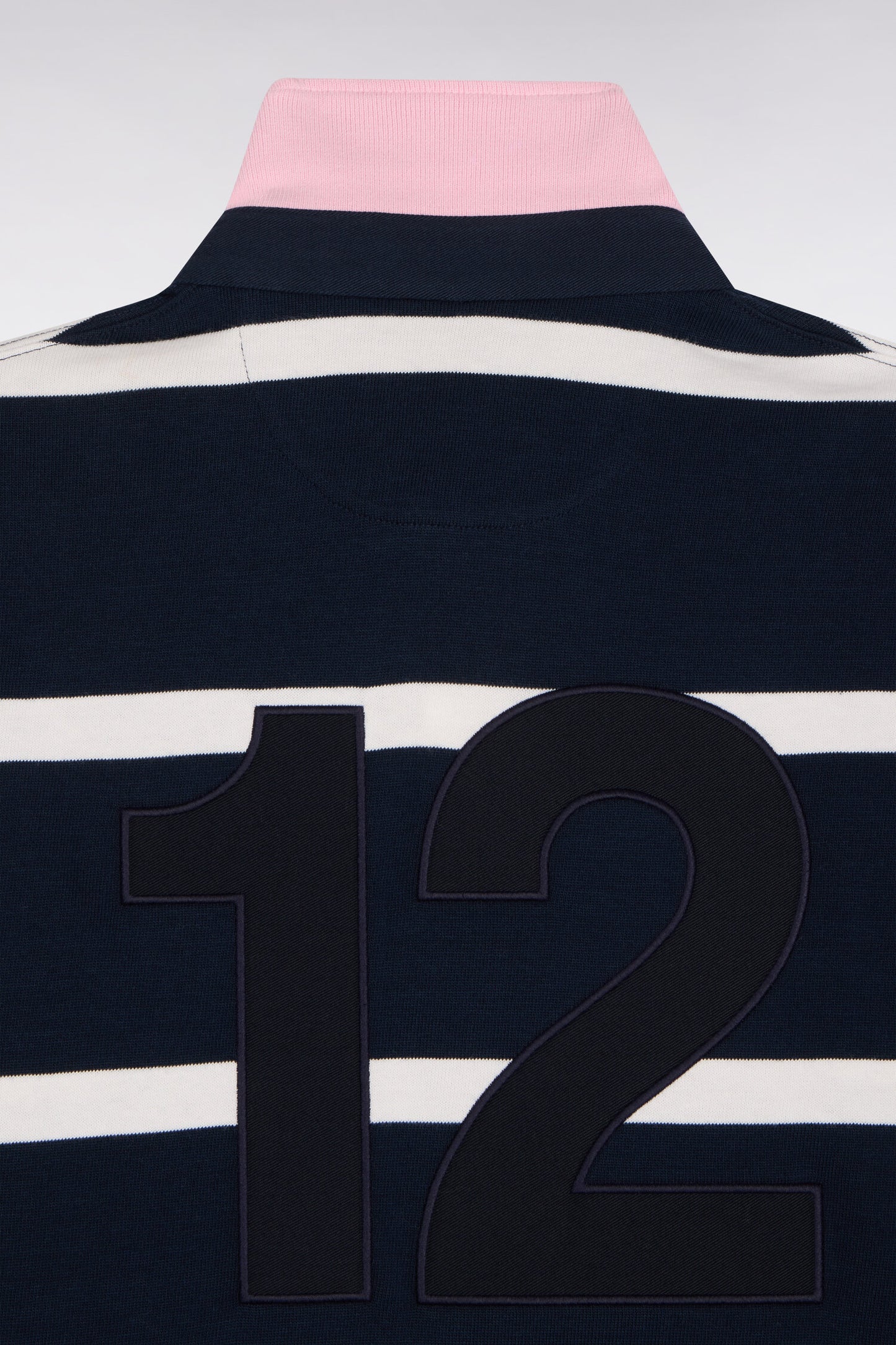 Maillot manches longues en jersey de coton marine rayé broderie dos