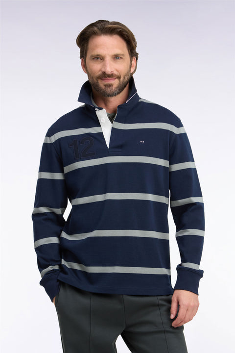 Long-sleeved jersey in khaki striped cotton jersey with back embroidery - Image 3