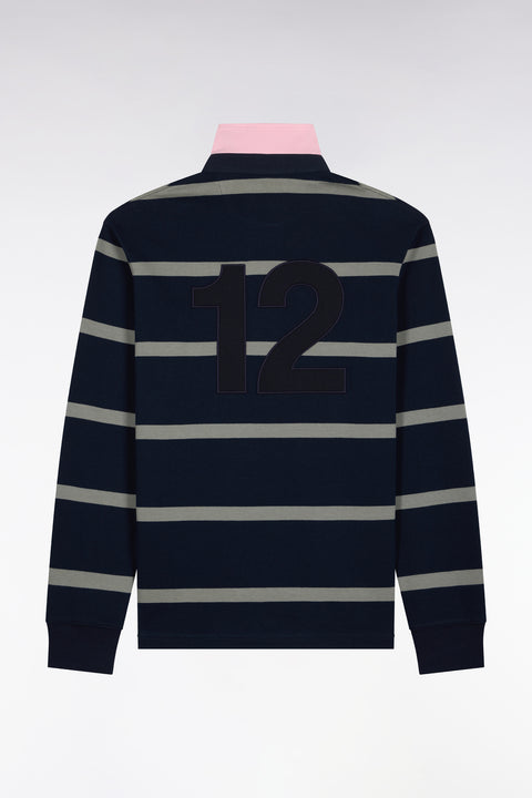 Long-sleeved jersey in khaki striped cotton jersey with back embroidery - Image 2