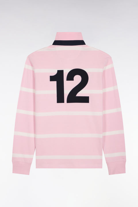 Long-sleeved jersey in pink striped cotton jersey with embroidery on the back - Image 2