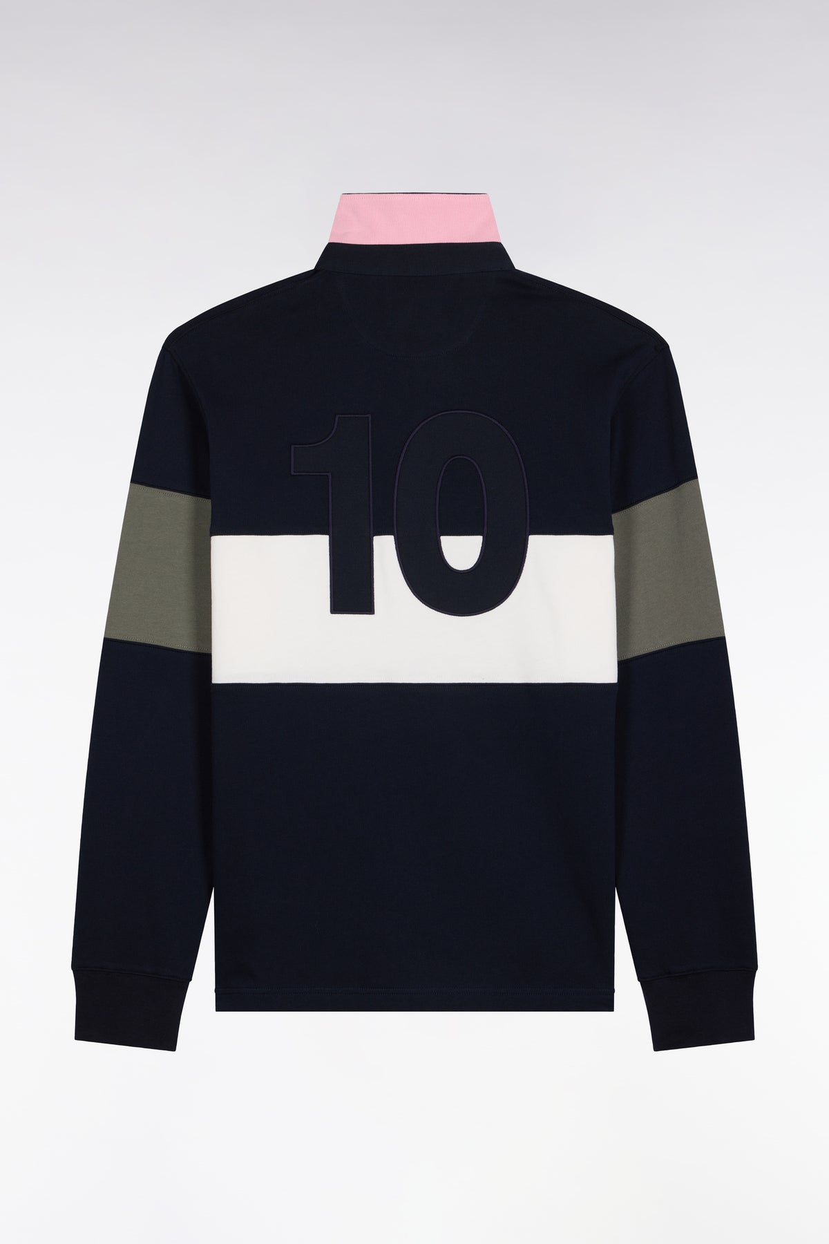 Long-sleeved jersey in khaki tricolor cotton jersey with embroidery 10