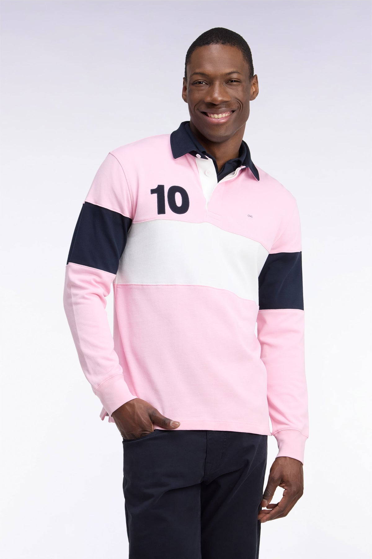 Long-sleeved jersey in pink tricolor cotton jersey with embroidery 10