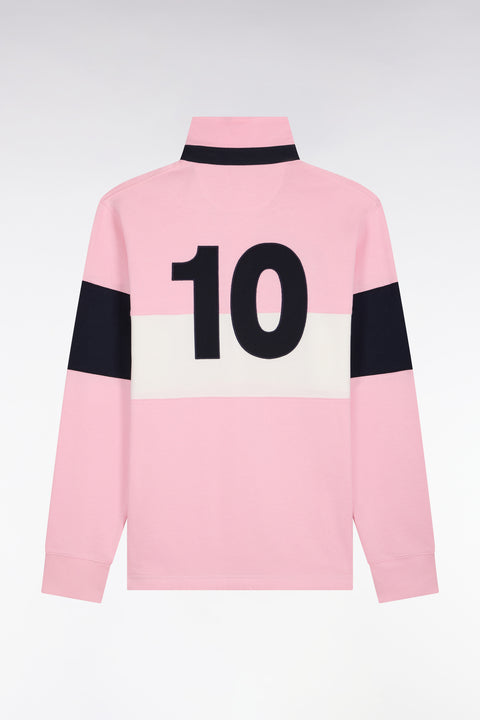 Long-sleeved jersey in pink tricolor cotton jersey with embroidery 10 - Image 2