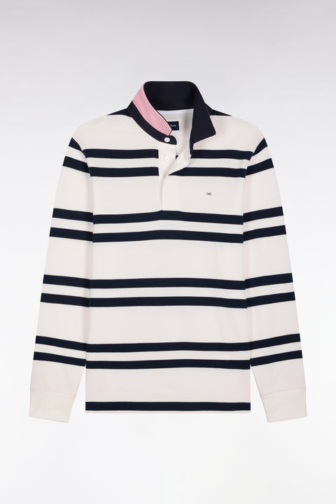 Long-sleeved jersey in white cotton jersey with navy stripes, regular fit - Image 2