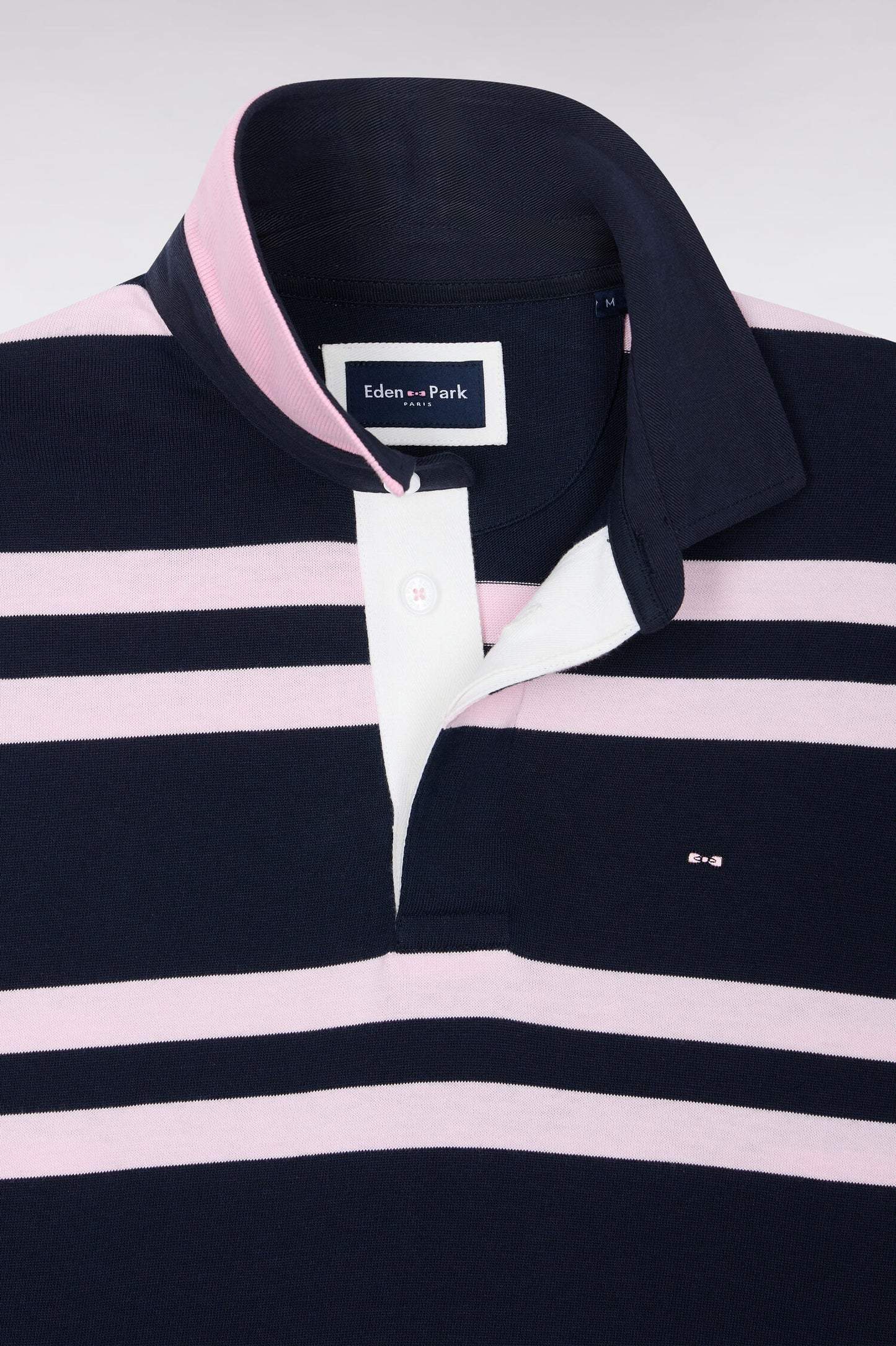 Maillot manches longues en jersey coton marine à rayures roses coupe regular