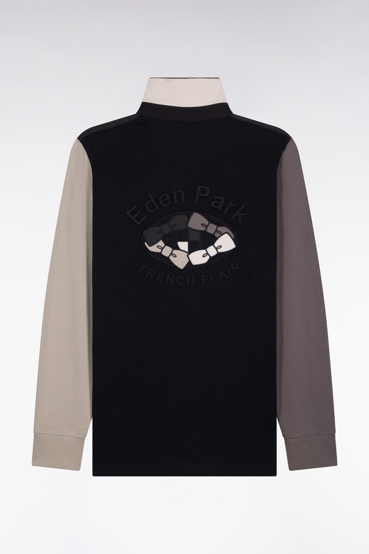 Long-sleeved jersey in dark gray tricolor cotton jersey embroidered straight cut