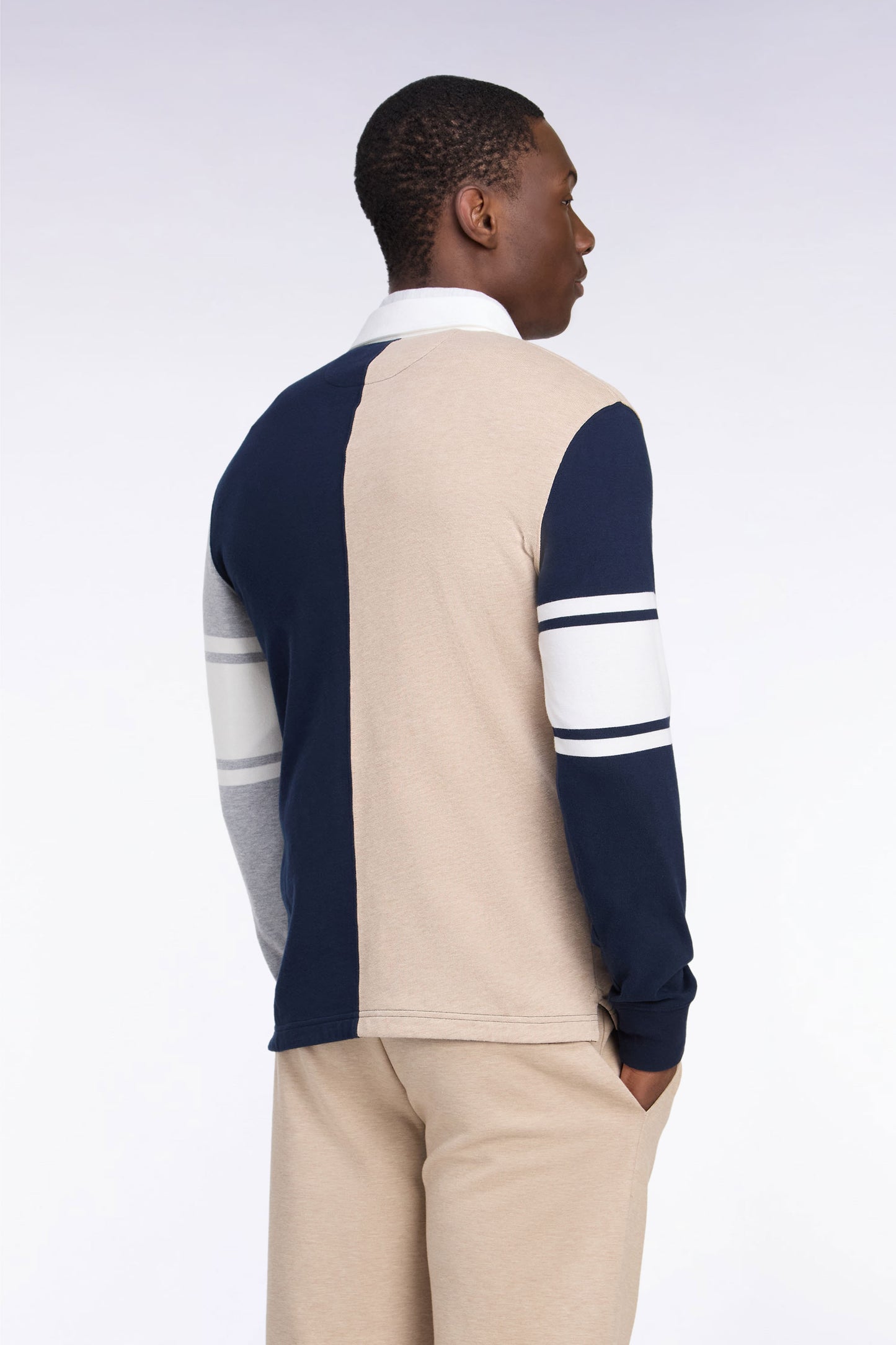 Maillot manches longues en jersey coton à découpe verticale beige