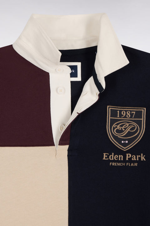 Long-sleeved jersey in burgundy tricolor combed cotton jersey, straight cut - Image 2