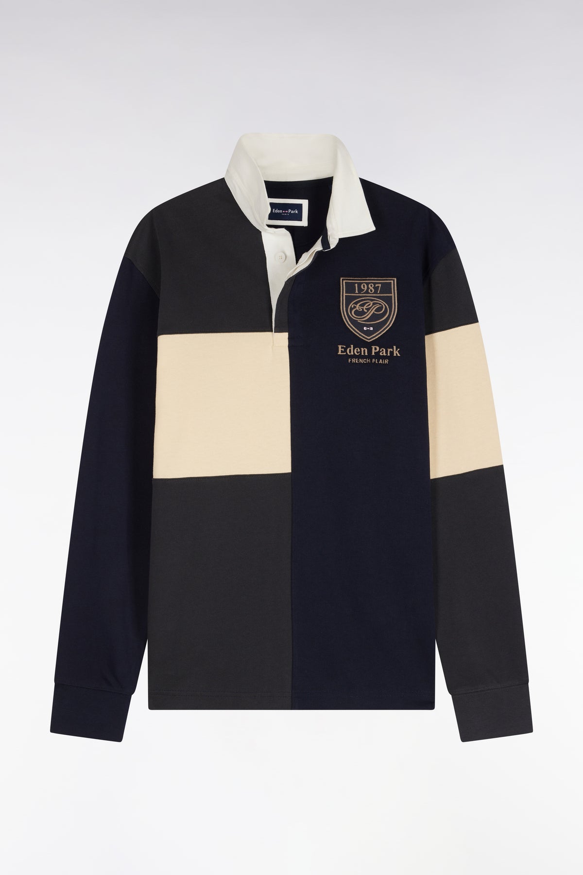Long-sleeved jersey in gray tricolor combed cotton jersey, straight cut