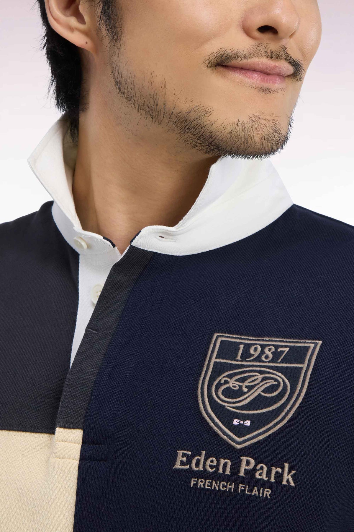 Long-sleeved jersey in gray tricolor combed cotton jersey, straight cut