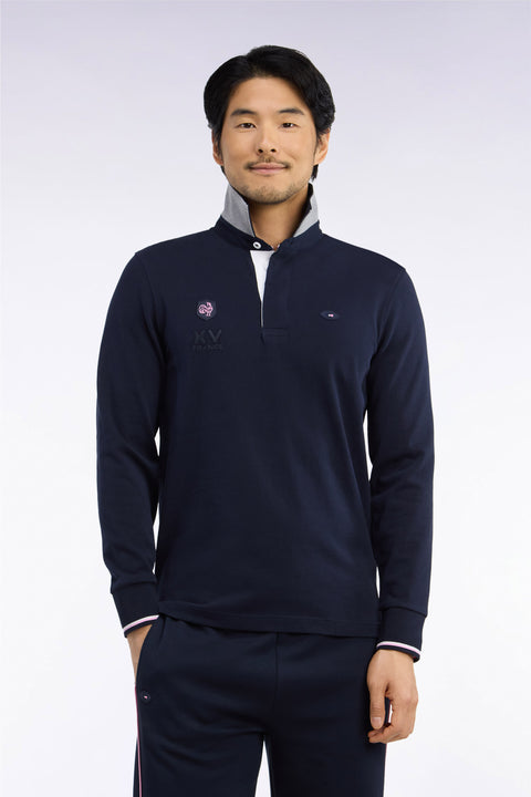 Maillot manches longues en jersey de coton peigné marine brodé XV de France - Image 3