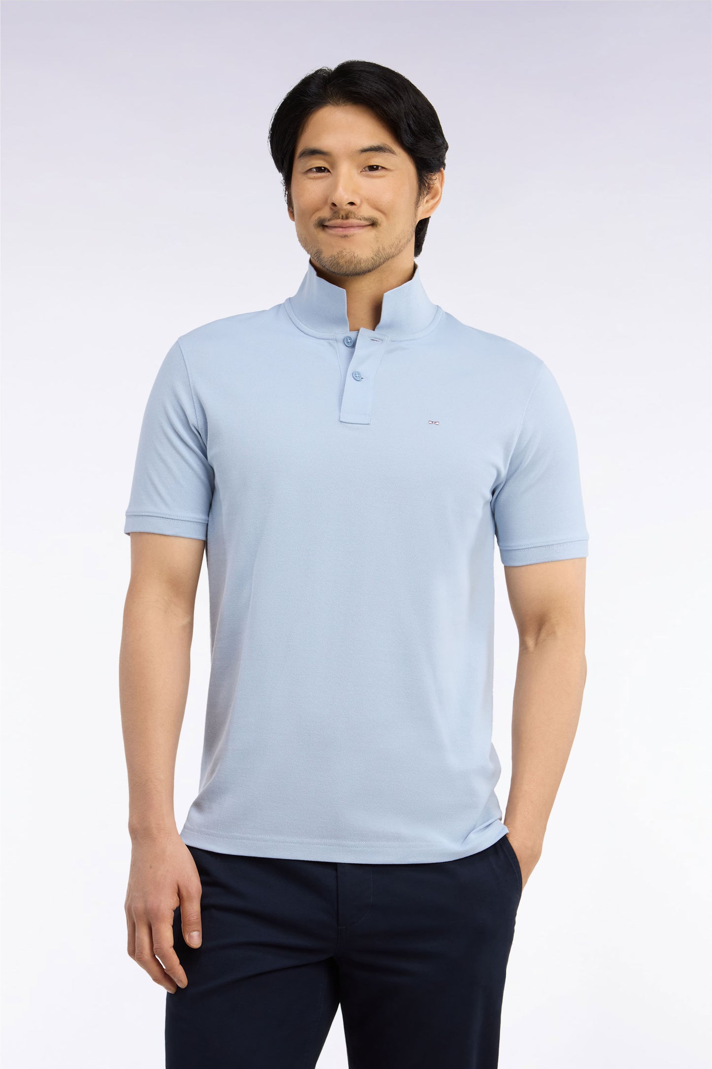 Polo manches courtes en coton Pima ciel coupe droite