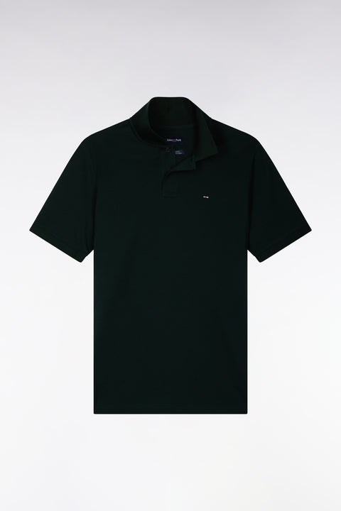 Short-sleeved polo shirt in dark green Pima cotton, straight cut - Image 2