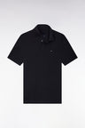 Short-sleeved polo shirt in navy stretch cotton, slim fit