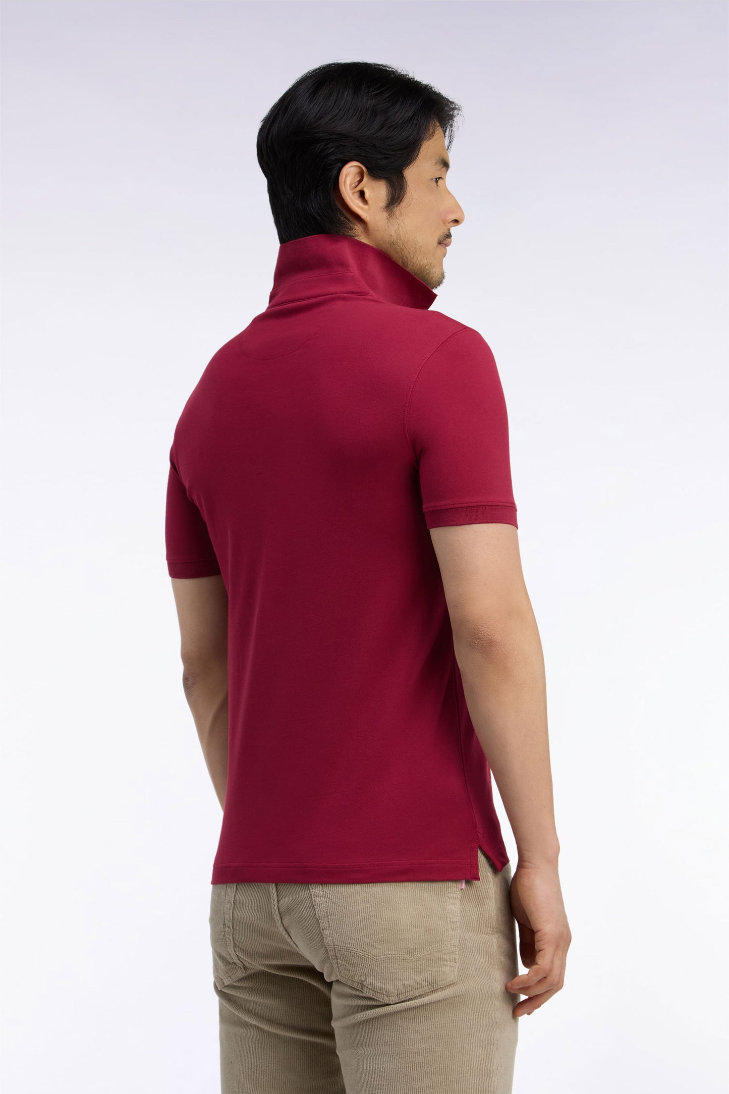 Polo manches courtes en coton stretch rouge coupe ajustée